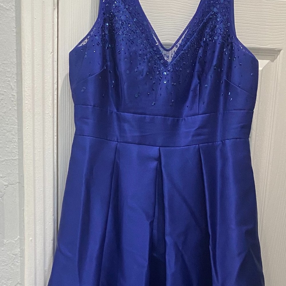 Adrianna Papell Blue Beaded Mikado Satin Gown - Picture 3 of 7